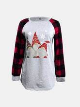 Full Size Graphic Plaid Round Neck Long Sleeve T-Shirt OutfitFlow